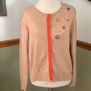 i.e. relaxed tan mixed media buttoned cardigan Large